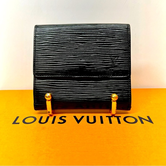 Auth Louis Vuitton Black Epi Leather Elise Bifold Unisex Wallet EUC! W/box - Picture 2 of 11